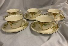 5 Vintage Sets Carrolton China Pattern 148 Yellow Flower Cups & Saucer