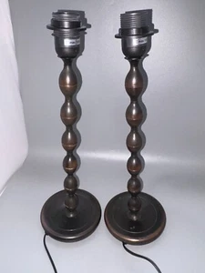 Pair: Vintage IKEA Black/Brown Metal EKARP Bobbin Table Lamps: PAT Tested - Picture 1 of 15