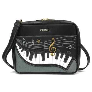 NUEVO CHALA AZUL NEGRO PIANO TECLAS MÚSICA COMPAÑERO ORGANIZADOR BANDOLERA IMITACIÓN CUERO - Imagen 1 de 5