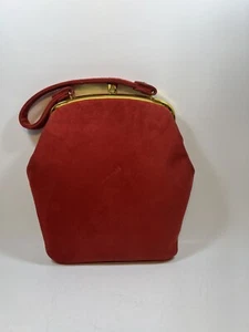 Vintage Stylecraft 1950s 1960s Miami Red Suede Handbag Purse Gold Hardware - Picture 1 of 14