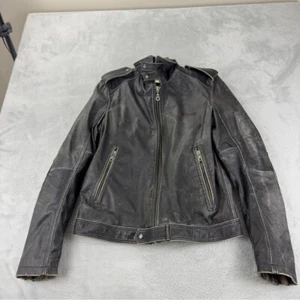 Diesel Wmn's Sz XL 100% Black Leather Distressed Color Faded Jacket Made Turkey - Bild 1 von 16
