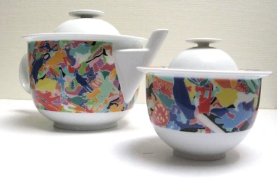 Alessi La Bella Tavola d'Ettore Sottsass -THEIERE + SUCRIER - Alighiero Boetti - Photo 1/4