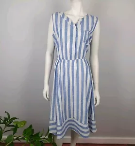 Caroline Morgan Size 16 A Line Dress Midi Elastic Waist Cotton Lines Striped - Picture 1 of 12