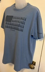 Columbia Größe Large Damen T-Shirt blau amerikanische Flagge patriotische Bäume Baumwolle - Bild 1 von 5