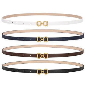 4 Pack Skinny Women Belts for Dresses Jeans Ladies Thin Leather Waist Belt wi... - Picture 1 of 7