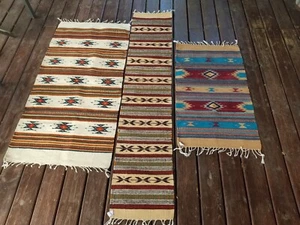 Vel-Mex 100% Wool Mexican Southwestern Woven Rugs. Lot Of 3 L7 - Picture 1 of 11