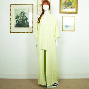 Vintage 1970s Light Green Maxi Silk Kimono From Japan Size M - Picture 1 of 8