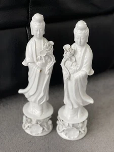 Antique Chinese Figurines White Porcelain Guanyin Set of 2 , 12.5 in/32 cm - Picture 1 of 18