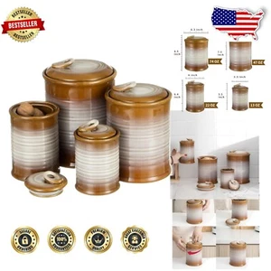 Chic Round Ceramic Food Storage Canisters - 4-Piece Set for Kitchen Elegance - Picture 1 of 10