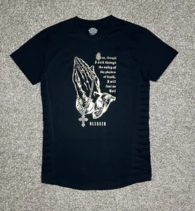 Bleecker and Mercer Men’s T-Shirt Prayer Hands Gold Rosary Beads S/S Crew Size L - Picture 1 of 17