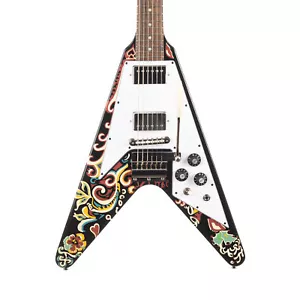 Used Epiphone Jimi Hendrix "Love Drops" Flying V - Ebony with Artwork - Picture 1 of 11