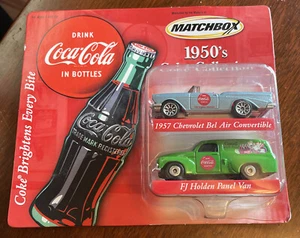 MATCHBOX 1950's COKE COLLECTION 57 CHEVY BEL AIR & FJ HOLDEN PANEL VAN ON CARD - Picture 1 of 11