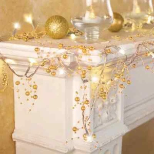 10-Foot Battery Powered LED Lighted Golden Berry-Beaded Christmas Garland - Picture 1 of 1