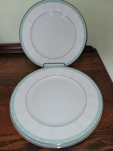 Royal TATA Fine Bone China Set of 6 Green Greek Key Platinum Edge Dinner Plates - Picture 1 of 4