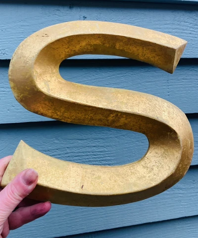 Vintage Reclaimed Gold Letter ‘S’ Height 23cm Ex Pub Architectural Salvage Cover