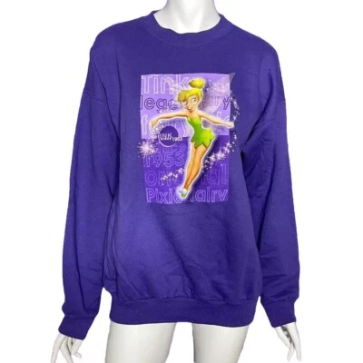 Suéter vintage anos 2000 Disney Sininho roxo gola redonda tamanho adulto grande - Imagem 1 de 4