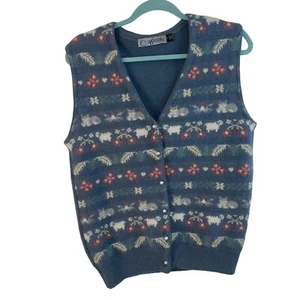 Spring Creek Angora Vest Womens Size Small Blue Cats Grandmacore Sheep Designer - Picture 1 of 9