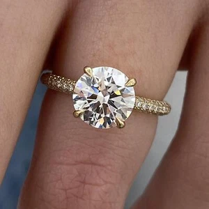 Solitaire w/ Pave Band Ring 2.5ct Round Labcreated Diamond E/VS1 14K Yellow Gold - Picture 1 of 12