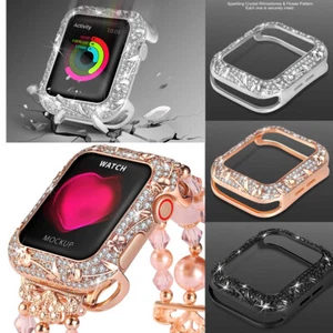 Joyería Cristal Diamante Estuche Marco de Cobre Cubierta para Apple Watch Series 7 6 5 4 3 - Imagen 1 de 48