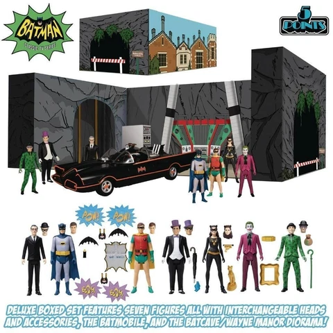 1966 Mezco Toyz Deluxe Batman Boxed Set w/ 7 Action Figures and Batmobile Cover