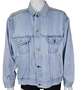 Pepsi Jacket Mens Large Distressed Denim Trucker Blue Jean Y2K 90s Coat Relaxed - Picture 1 of 10