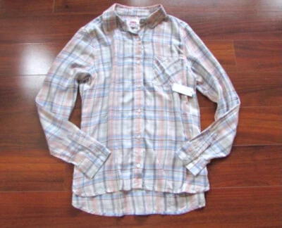 BONGO ~ ¡Nuevo! Camisa abotonada L/S 100 % rayón fluido a cuadros pastel mediana ~ nueva con etiquetas a43 Foto 1 de 4