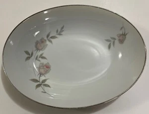 Kenmark Fine China 10.25โ Oval Bowl with Roses & Silver Rim - Picture 1 of 6