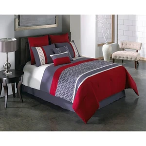 Riverbrook Home Cypress Red 8 Piece Comforter Set Red/Grey Queen - Picture 1 of 5