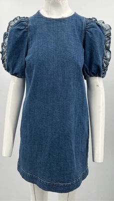 Vestido Ulla Johnson Denim Manga Volantes Mini Cambio Talla 4 Foto 1 de 4