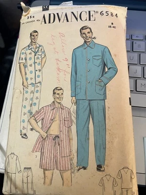 VTG Sewing Pattern ADVANCE #6584 MEN'S SIZE 38-40 PAJAMAS, SHORT/LONG CUT,COMPLE - Image 1 of 2
