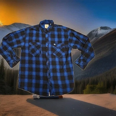 Resistol Double Blue Plaid Flannel Cotton Long Sleeve Shirt Mens Large - Image 1 of 4