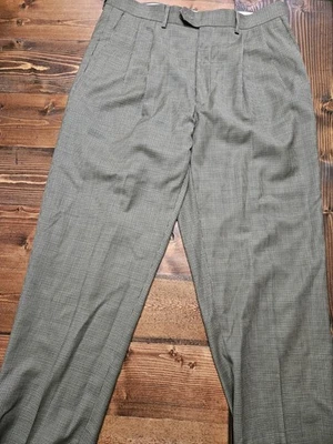 Pantalones de vestir plisados pata de gallo Lauren Ralph Lauren para hombre 34x32 beige 100 % lana Foto 1 de 4