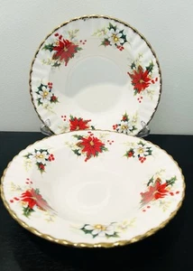 (2) Zuppiere vintage Royal Albert England Poinsettia YULETIDE bordate oro 8" 1996 - Foto 1 di 12