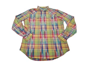 Vintage Polo Ralph Lauren Pearl Snap Shirt Men's Medium Colorful Plaid Western - Picture 1 of 12
