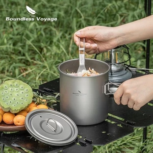 Titanium Camping Pot 1400ml Ultralight Backpacking Cookware with Folding Handle - Picture 1 of 14