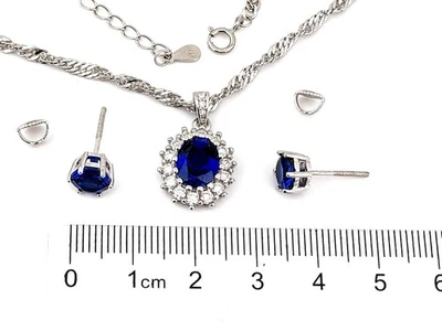 Natural Sapphire and Natural Diamond Earrings Blue Sapphire Diamond Necklace SET - Image 1 of 4