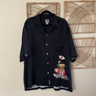 Vintage Guess Jeans Shirt  Asian Japan Black Koi Samurai Men's Sz XL READ B5 - Image 1 of 4