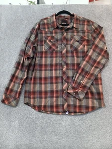 prAna Flannel Shirt Men’s XL X-Large Brown Red Plaid Outdoor Casual - Picture 1 of 7