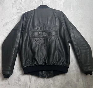 Vintage Harley Davidson Lederjacke Herren Medium geprägtes Schild Logo gefüttert USA - Bild 1 von 23