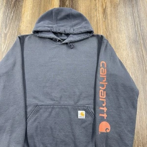 Carhartt Hoodie Mens M Blue Sweatshirt Workwear Spellout Pullover Y2K Sweater - Picture 1 of 12
