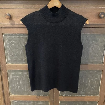 Coldwater Creek Women M Black Knit Top Silk Blend Metallic Evening Cruise  - Image 1 of 4