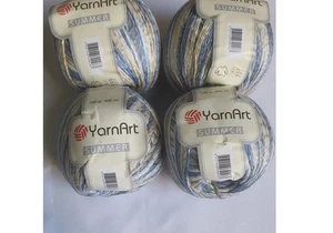 Hilo de tejer a mano de verano YarnArt AZUL/AMARILLO, 70% ALGODÓN 30% VISCOSA 4X100 g - Imagen 1 de 4