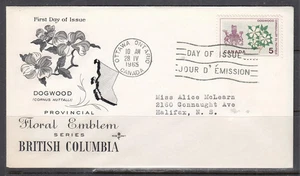 Canada Scott 423 Rose Craft FDC - British Columbia Emblem & Arms - Picture 1 of 1