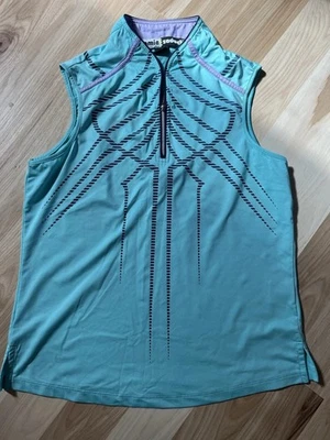 Camisa de golf Jaime Sadock MUJER TALLA PEQUEÑA AZUL AGUAMARINA SIN MANGAS NEGRA 1/4 CREMALLERA Foto 1 de 4