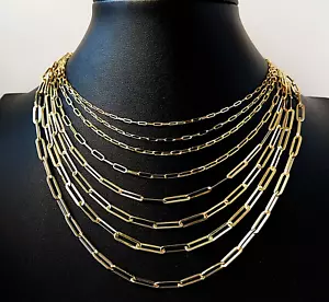 3,5,6mm Paperclip Link Chain Necklace 14K Yellow Gold-Plated Sterling Silver 925 - Picture 1 of 22