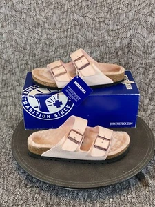 Birkenstock Arizona Shearling Sandal Size 38 Women's Desert Dust Light Rose - Picture 1 of 8
