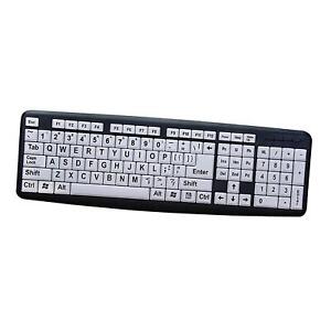 Large Print Computer Keyboard with White Keys Makes Type Easy Wired USB Plug &