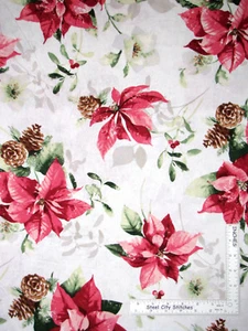 Christmas Fabric Poinsettia Flowers Holiday HOME DECOR WEIGHT Cotton By Yard - Picture 1 of 1