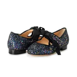Flache Schuhe Charlotte Olympia Mädchen INCY OLIVIA Midnight Glitzer Leder Ballerinas - Bild 1 von 8