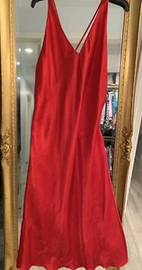 Fredricks Hollywood Vintage Red Satin Slip Dress Bias Criss Cross Back L - Picture 1 of 3